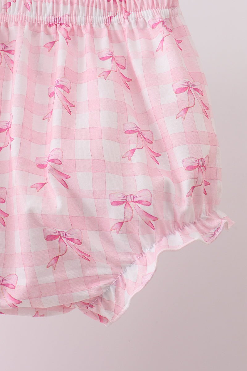 Pink bow print scalloped bloomer set - Abbies Place