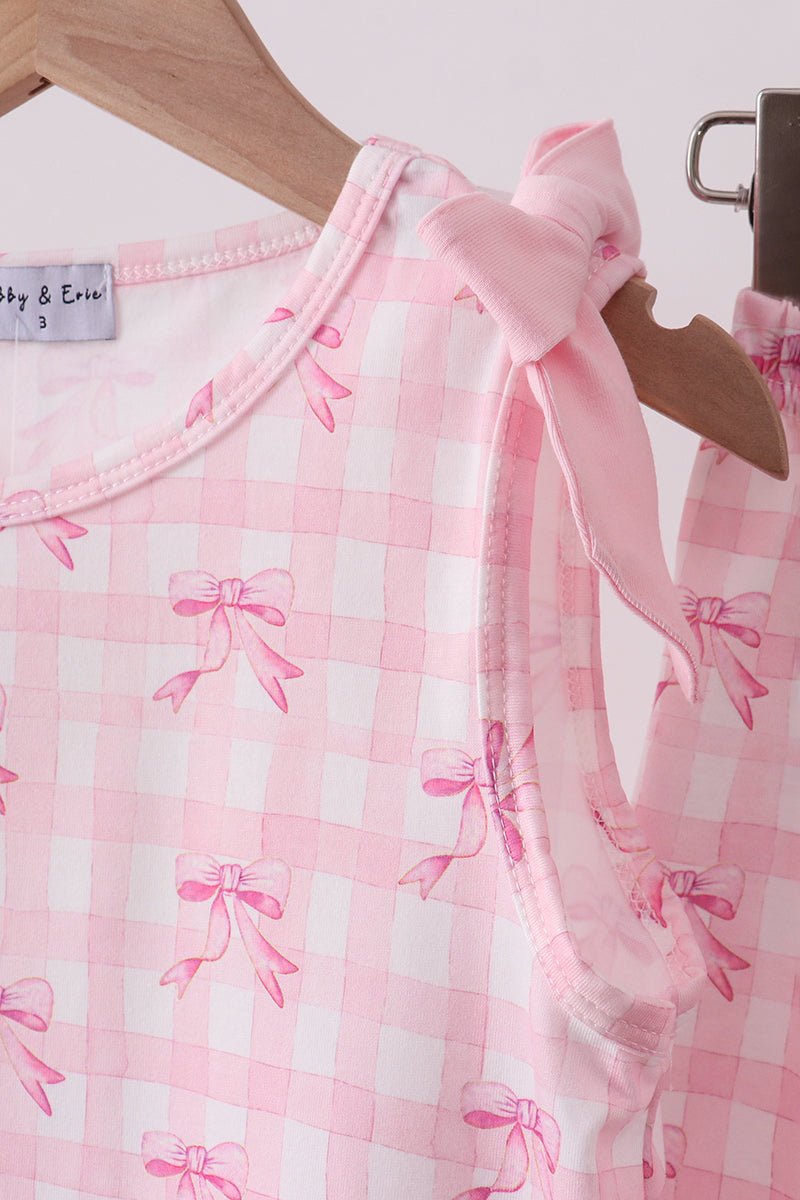 Pink bow print scalloped bloomer set - Abbies Place