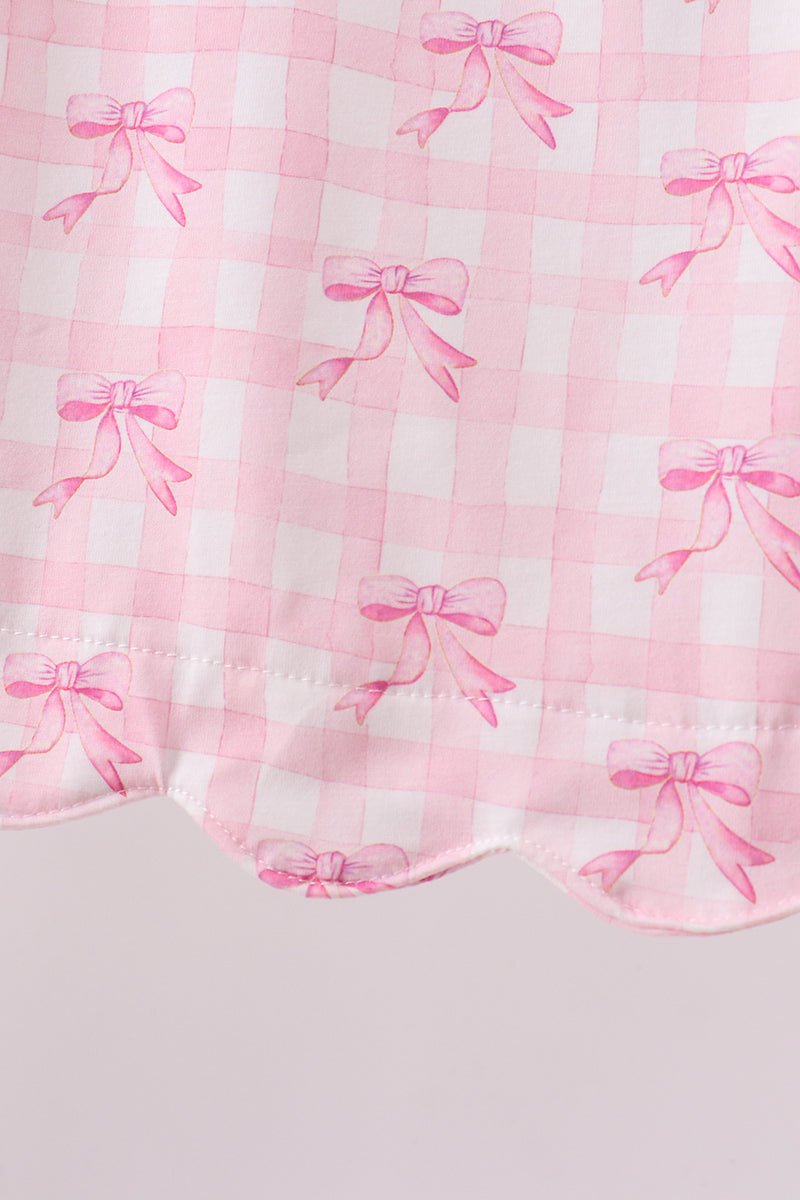 Pink bow print scalloped bloomer set - Abbies Place