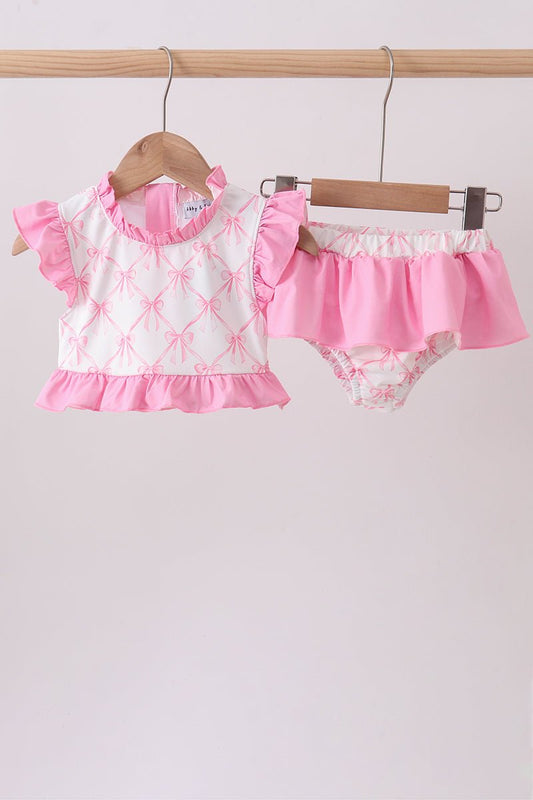 Pink bow ruffle 2pc swimsuit - Abbies Place