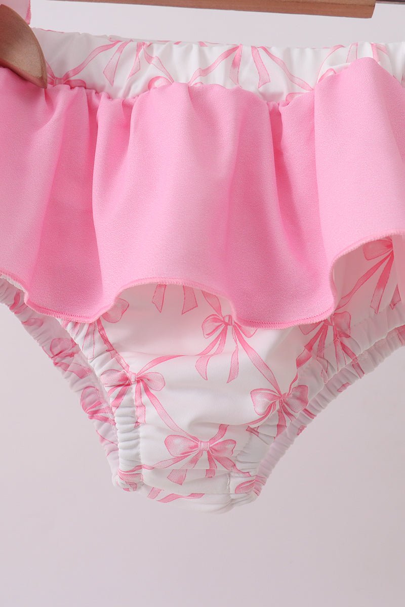 Pink bow ruffle 2pc swimsuit - Abbies Place
