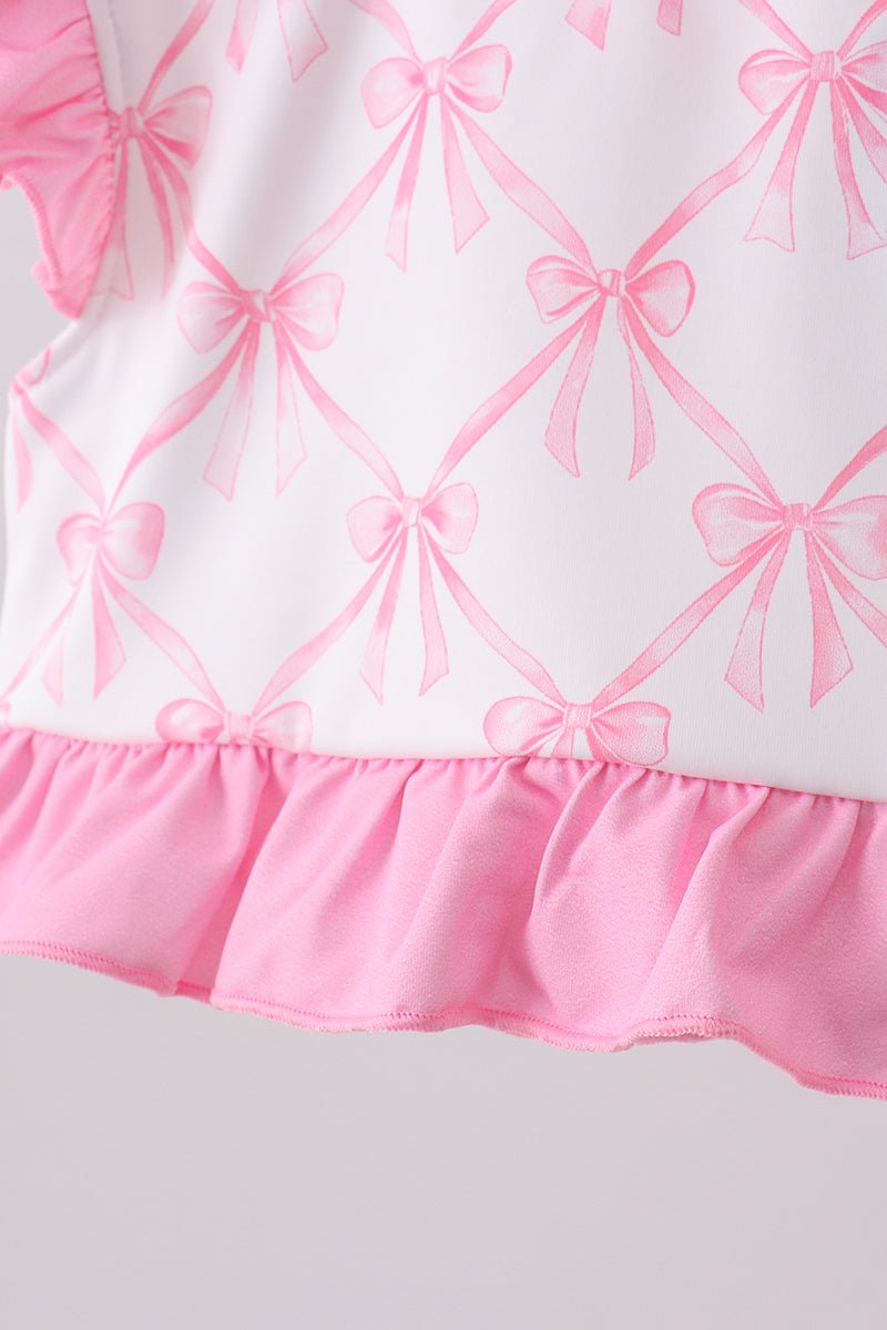 Pink bow ruffle 2pc swimsuit - Abbies Place