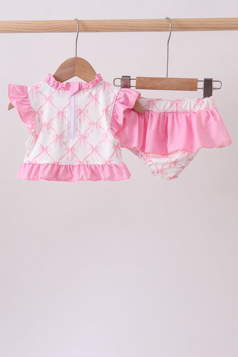Pink bow ruffle 2pc swimsuit - Abbies Place