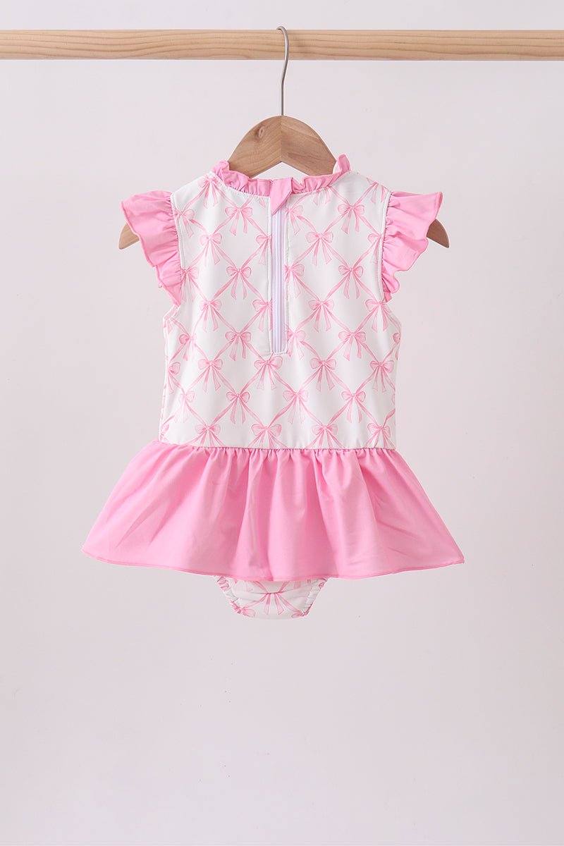 Pink bow ruffle one-piece swimsuit - Abbies Place