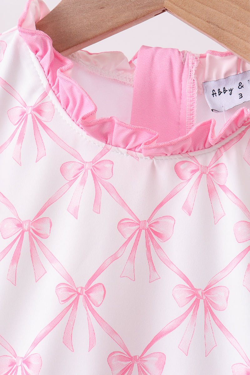 Pink bow ruffle one-piece swimsuit - Abbies Place