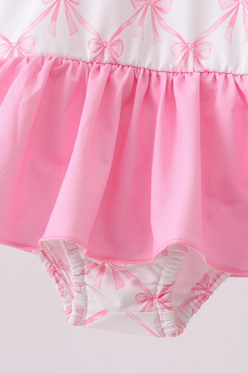 Pink bow ruffle one-piece swimsuit - Abbies Place