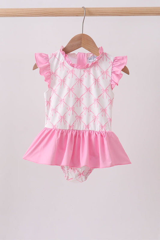 Pink bow ruffle one-piece swimsuit - Abbies Place