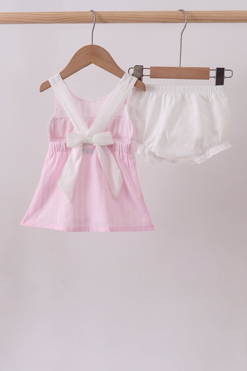 Pink bow smocked bloomer set - Abbies Place