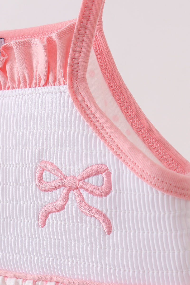 Pink bow smocked dot ruffle dress - Abbies Place