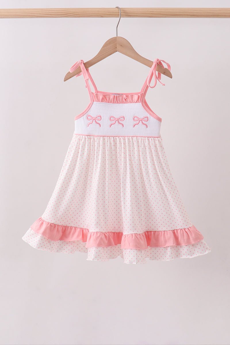 Pink bow smocked dot ruffle dress - Abbies Place