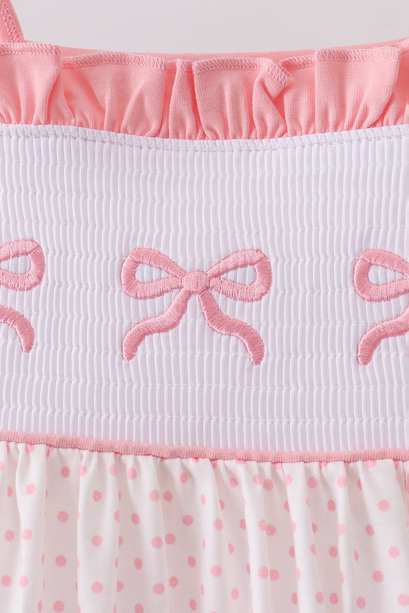Pink bow smocked dot ruffle dress - Abbies Place