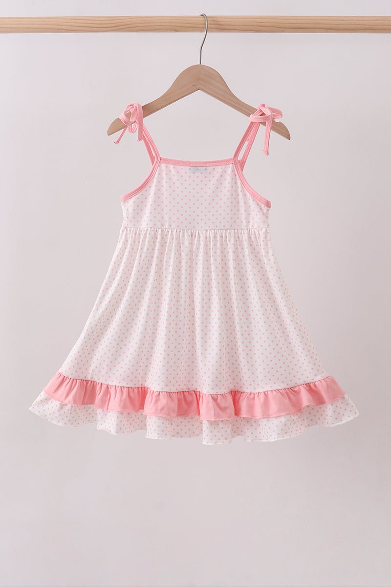 Pink bow smocked dot ruffle dress - Abbies Place