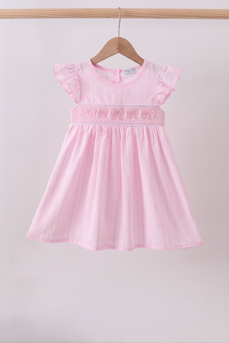 Pink bow smocked ruffle dress - Abbies Place