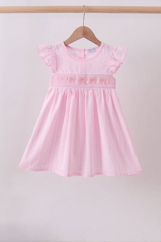 Pink bow smocked ruffle dress - Abbies Place
