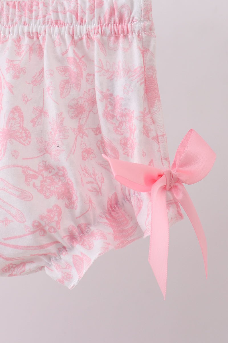 Pink bunny smocked lace collar bow bloomer set - Abbies Place