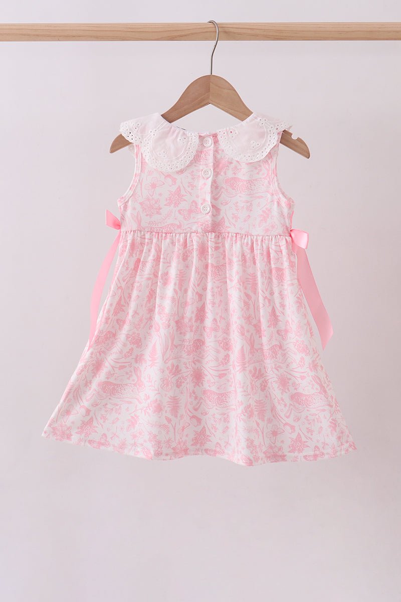 Pink bunny smocked lace collar dress - Abbies Place