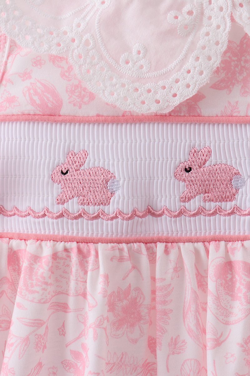 Pink bunny smocked lace collar dress - Abbies Place