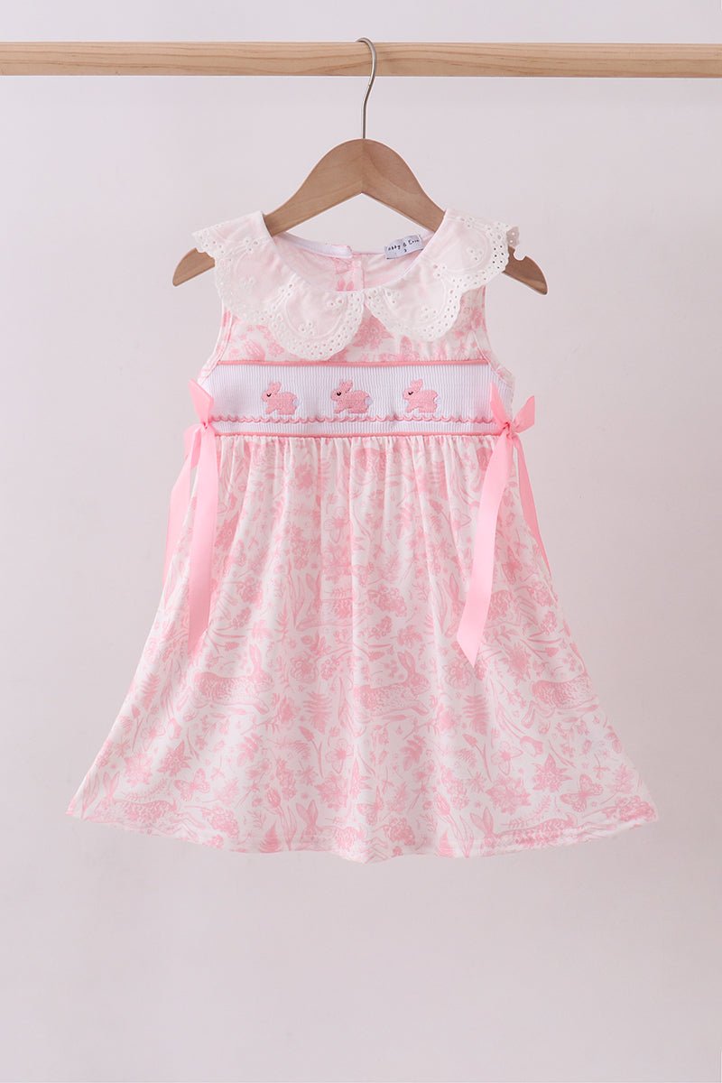 Pink bunny smocked lace collar dress - Abbies Place