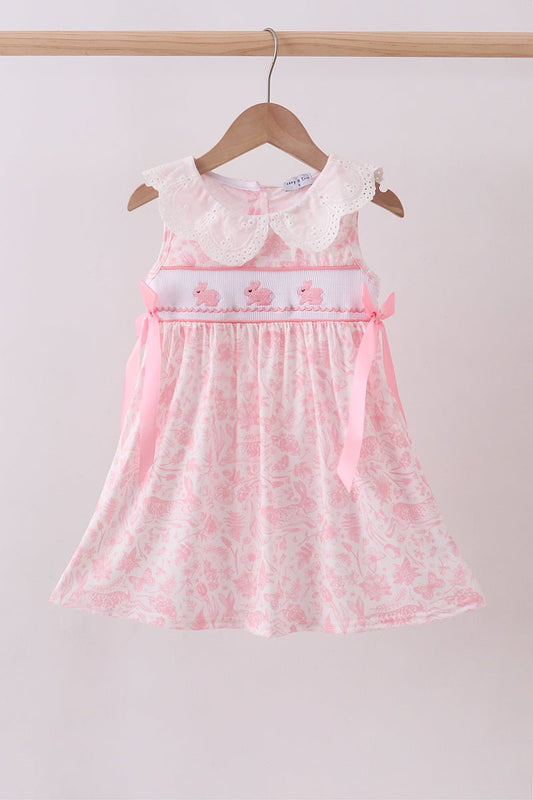 Pink bunny smocked lace collar dress - Abbies Place