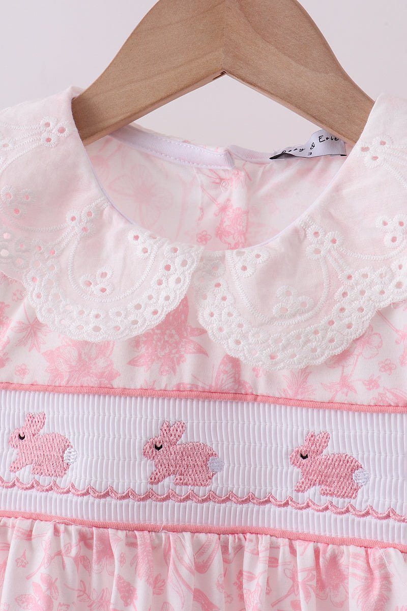 Pink bunny smocked lace collar shorts set - Abbies Place