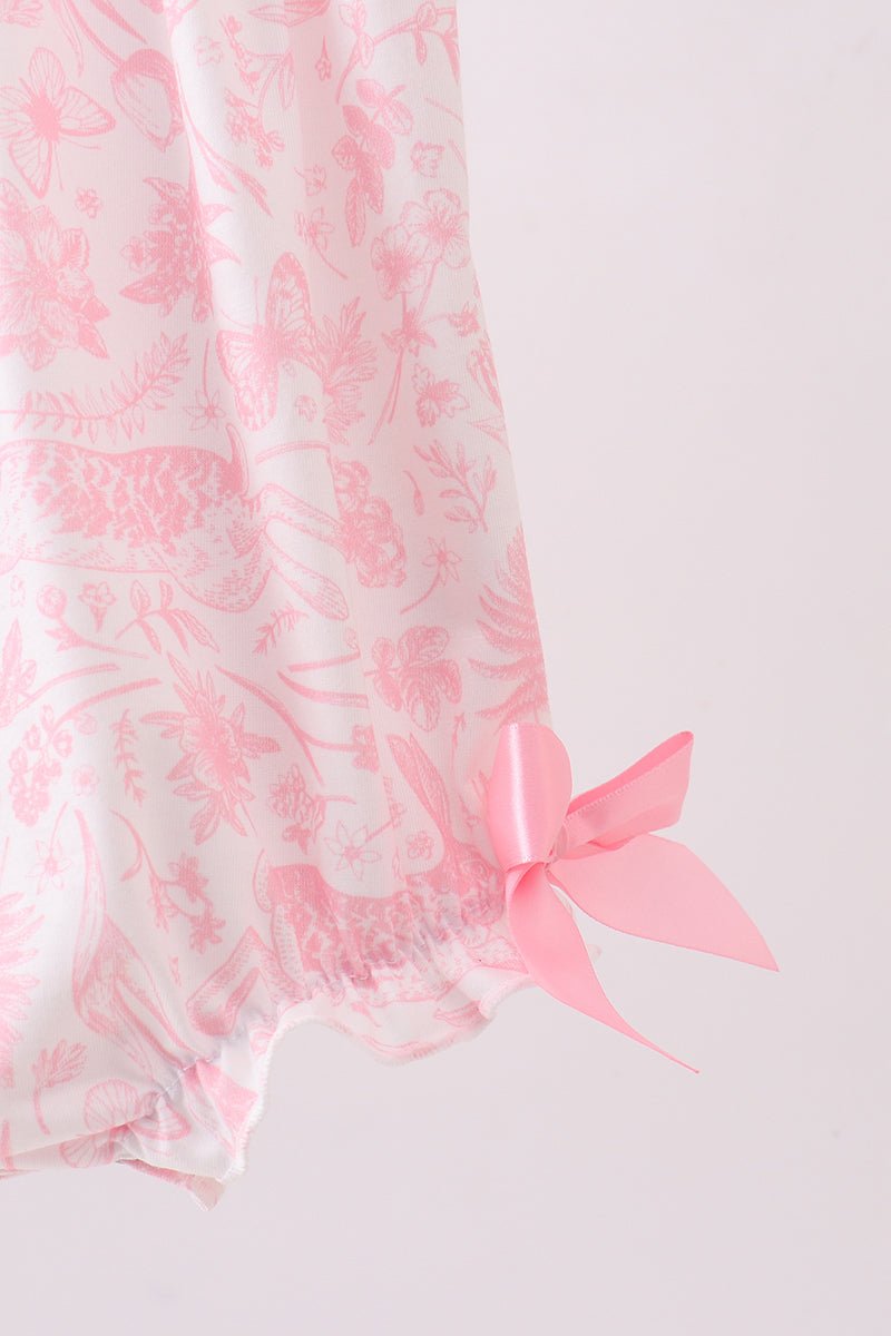 Pink bunny smocked ruffle bow bubble - Abbies Place