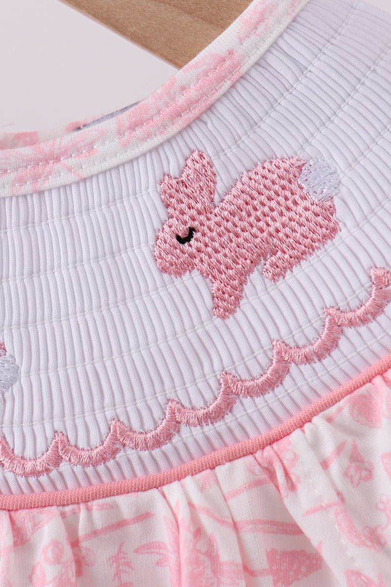 Pink bunny smocked ruffle bow bubble - Abbies Place