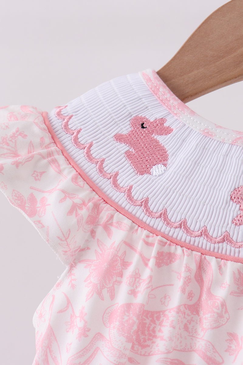 Pink bunny smocked ruffle bow bubble - Abbies Place