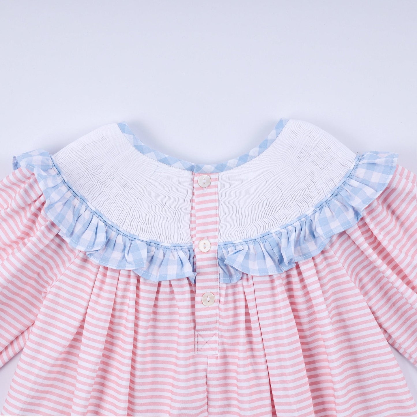 Pink candy cane bow hand smocked ruffle dress - Abbies Place