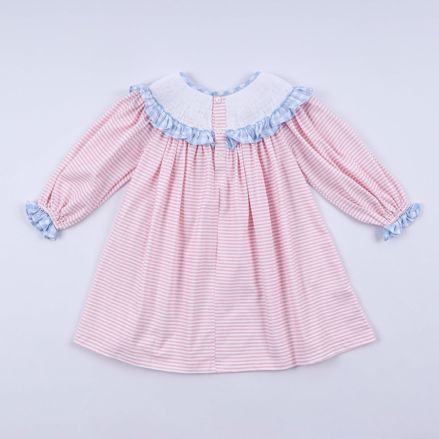 Pink candy cane bow hand smocked ruffle dress - Abbies Place