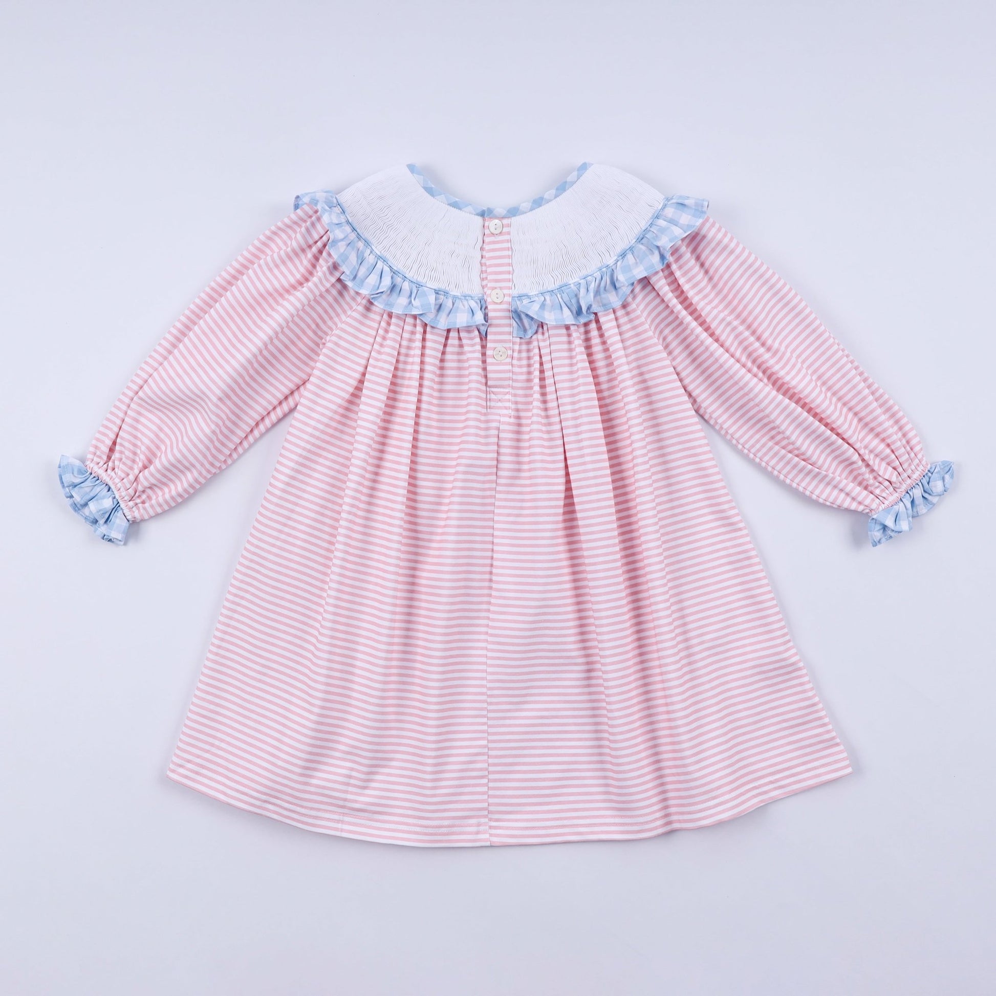 Pink candy cane bow hand smocked ruffle dress - Abbies Place