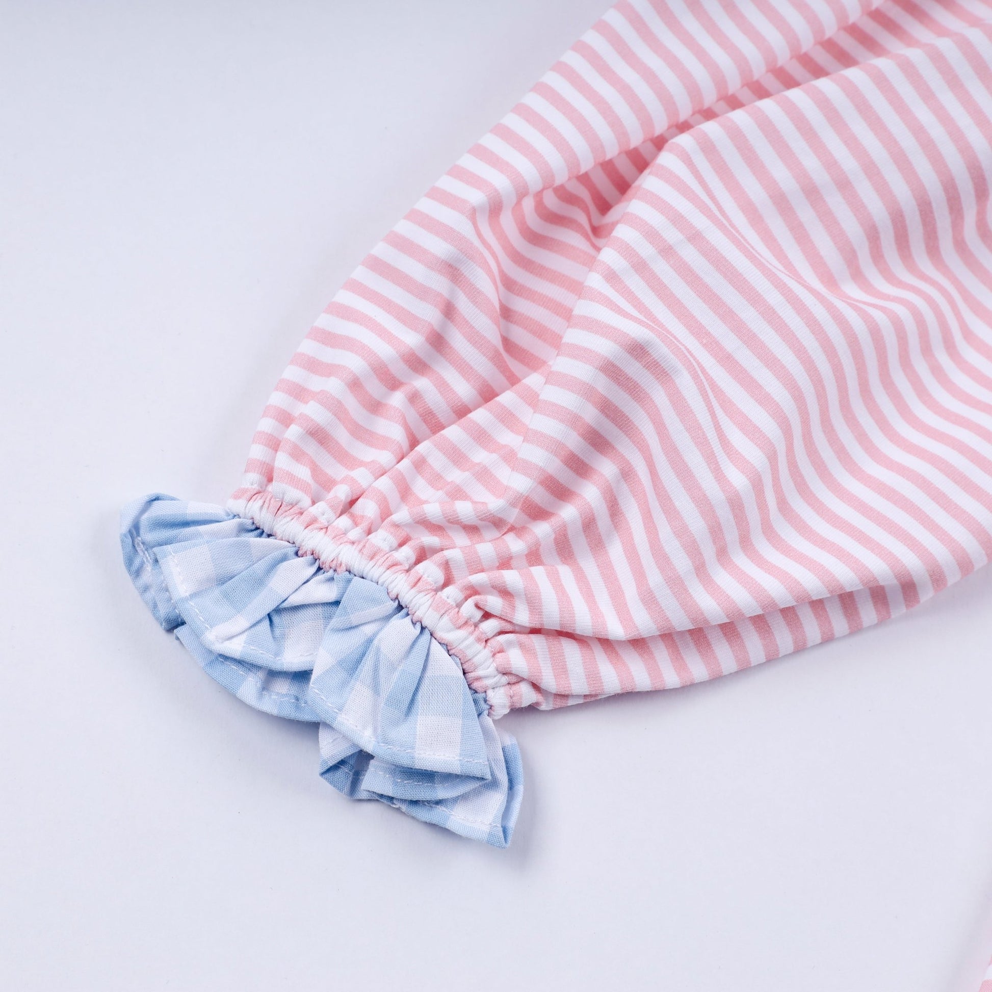 Pink candy cane bow hand smocked ruffle dress - Abbies Place