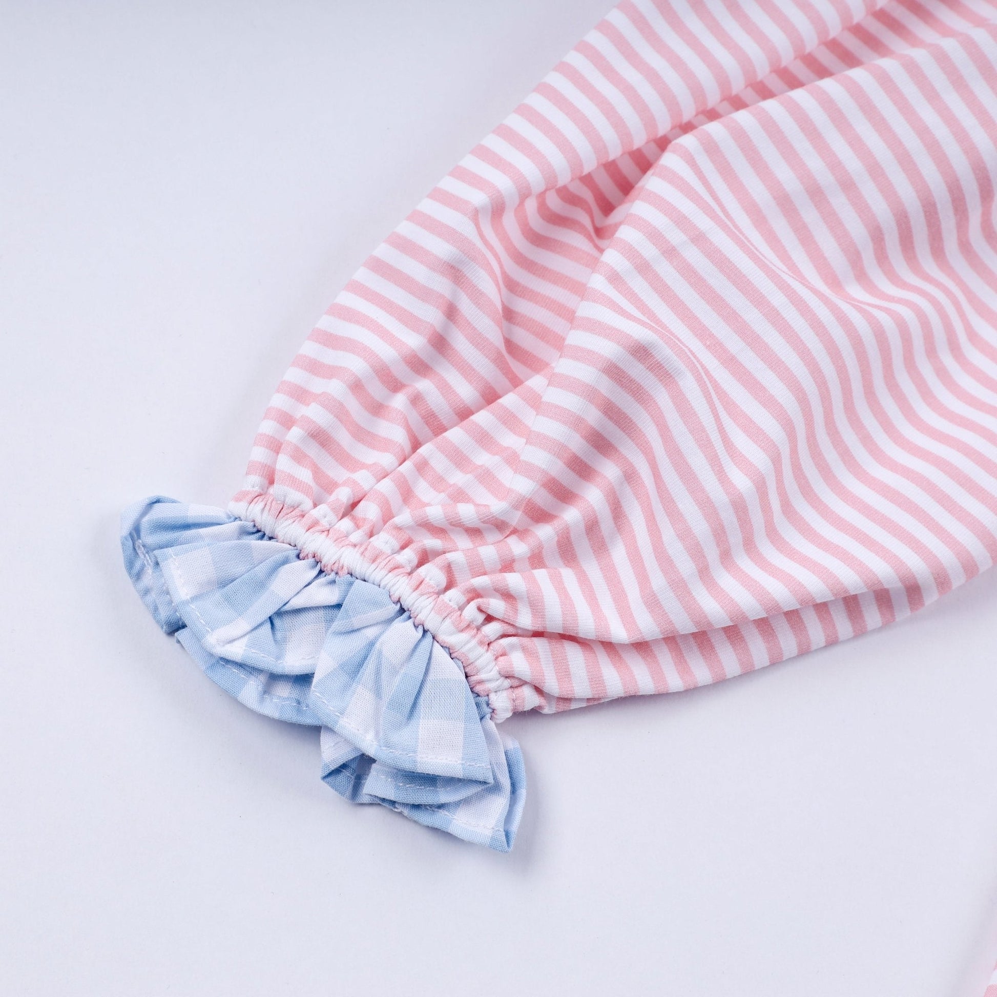 Pink candy cane bow hand smocked ruffle dress - Abbies Place
