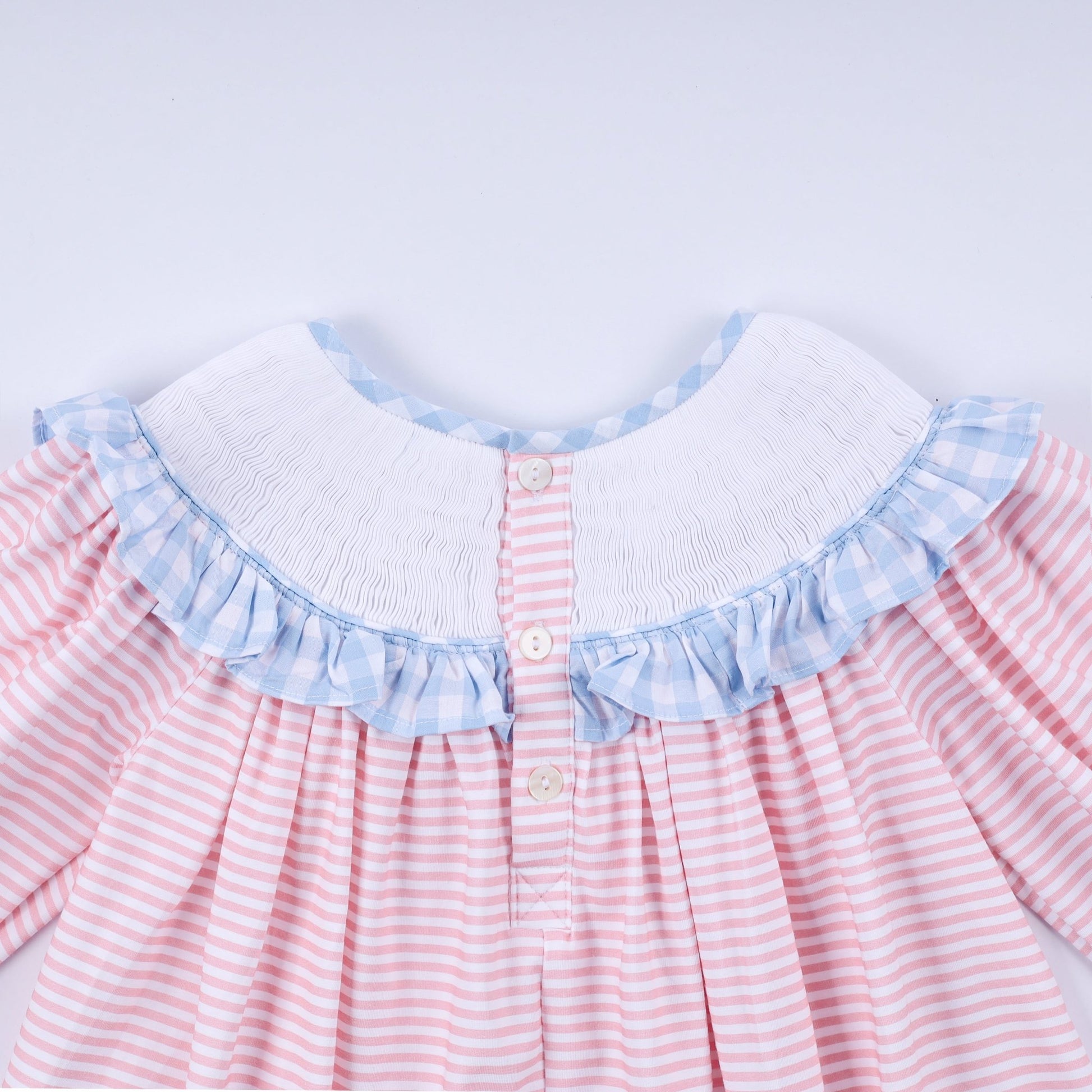 Pink candy cane bow hand smocked ruffle dress - Abbies Place