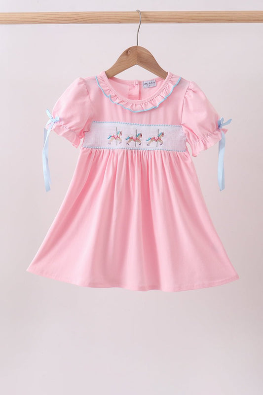 Pink carousel smocked ruffle dress - Abbies Place