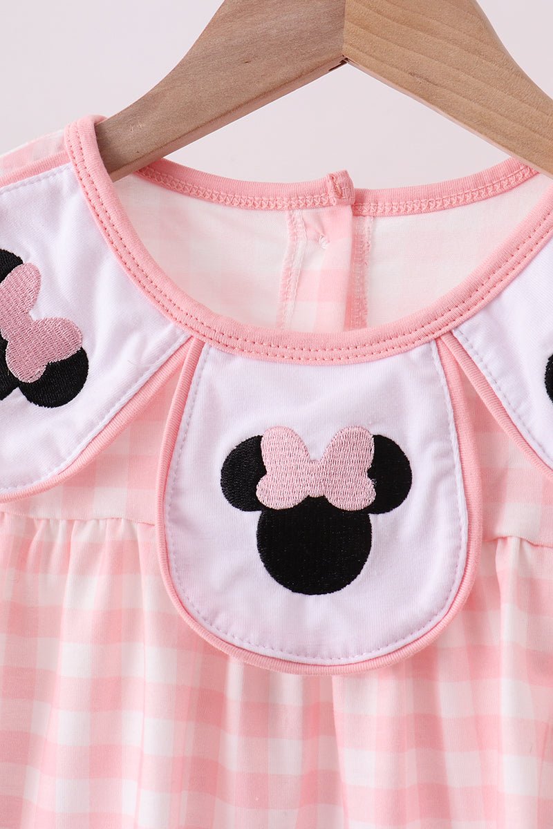 Pink character embroidery gingham bubble - Abbies Place