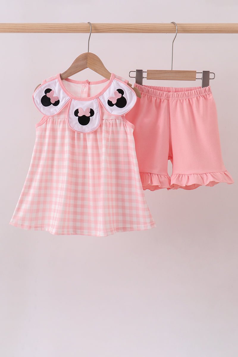 Pink character embroidery gingham bubble - Abbies Place