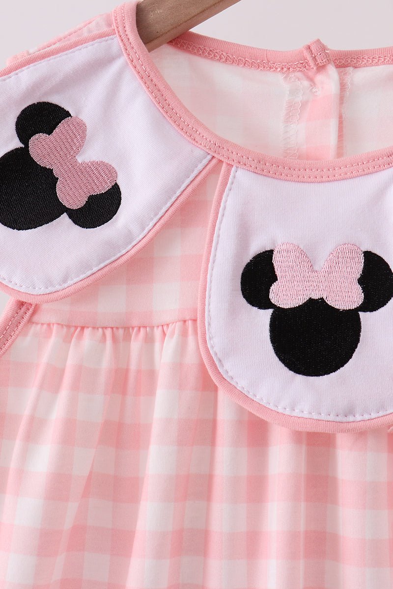 Pink character embroidery gingham dress - Abbies Place