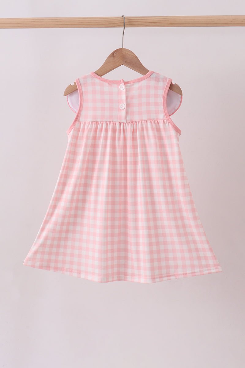 Pink character embroidery gingham dress - Abbies Place