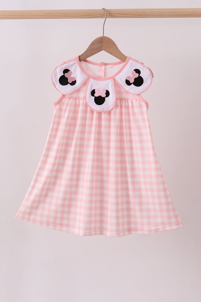Pink character embroidery gingham dress - Abbies Place
