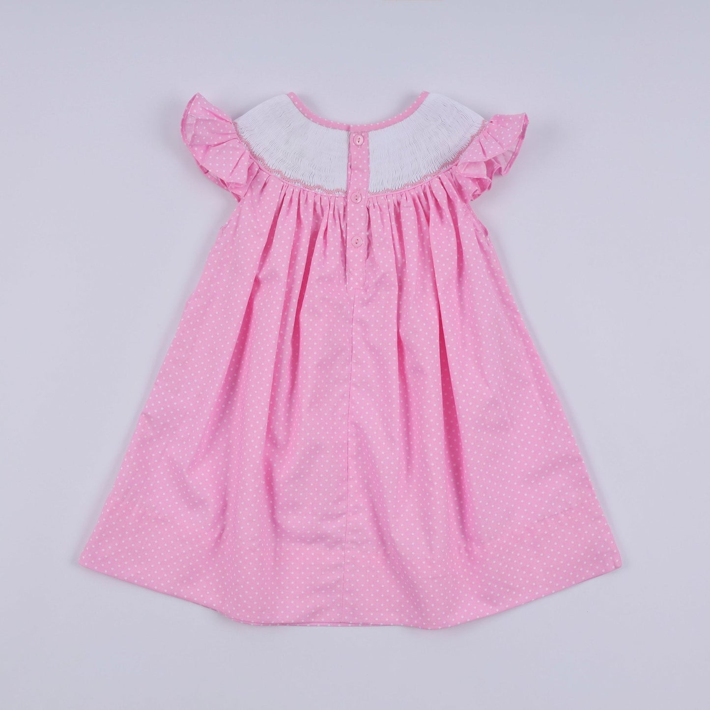 Pink character hand smocked dot ruffle dress - Abbies Place