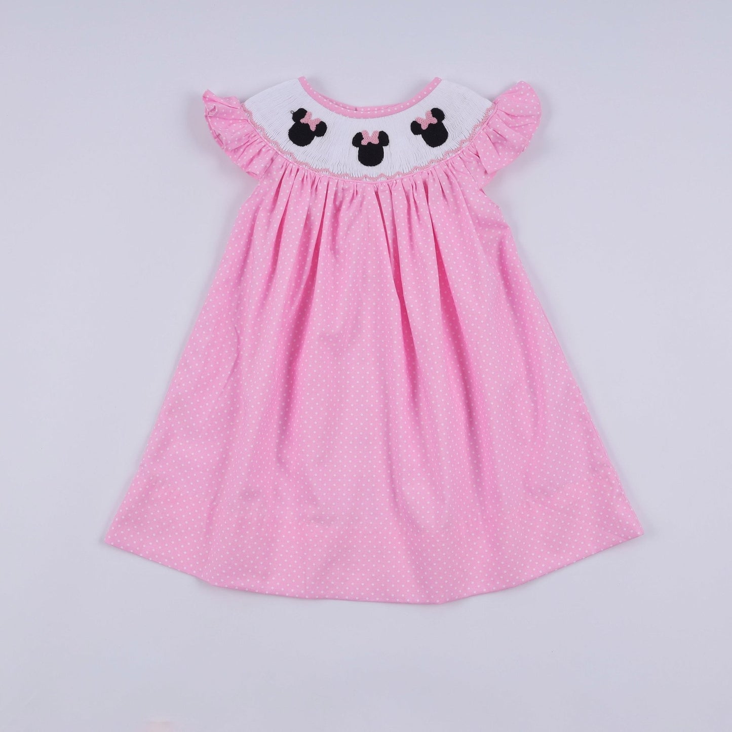Pink character hand smocked dot ruffle dress - Abbies Place