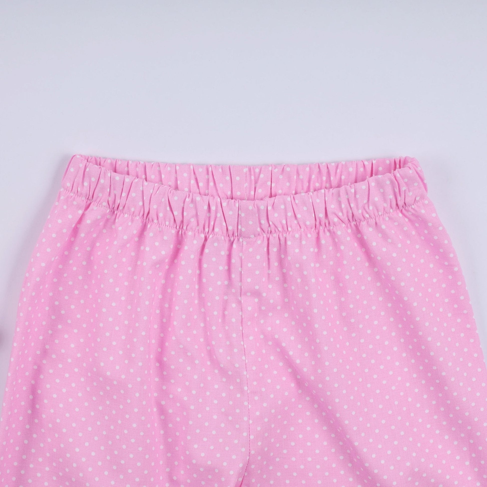 Pink character hand smocked dot ruffle pants set - Abbies Place