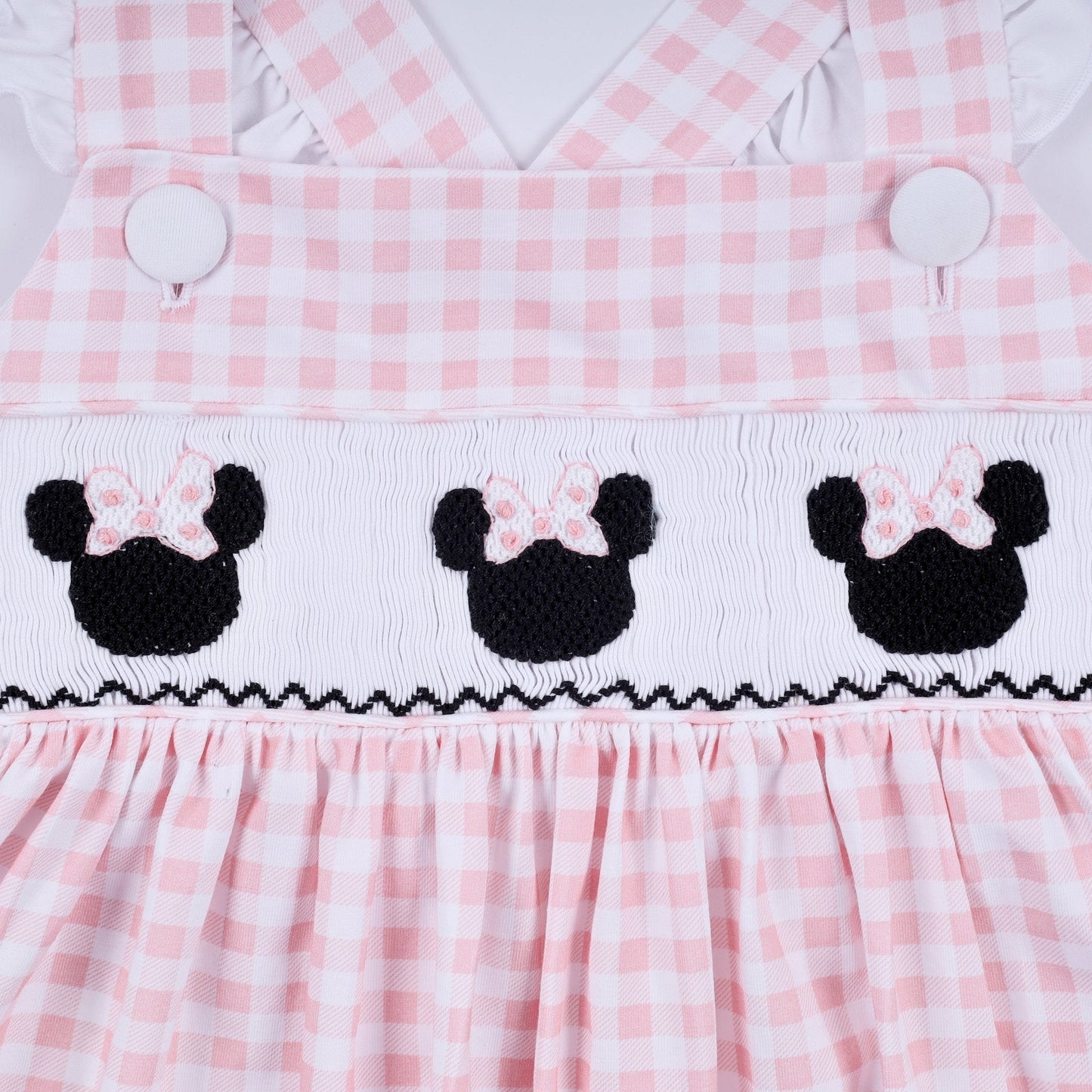Pink character hand smocked gingham ruffle dress - Abbies Place