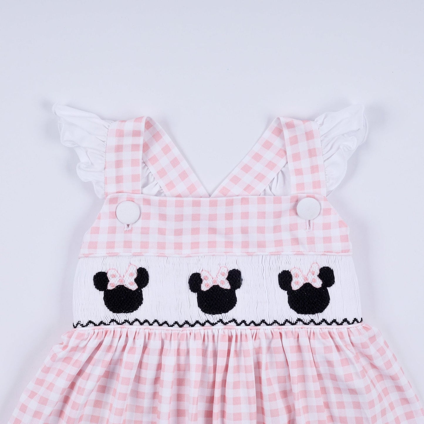 Pink character hand smocked gingham ruffle dress - Abbies Place