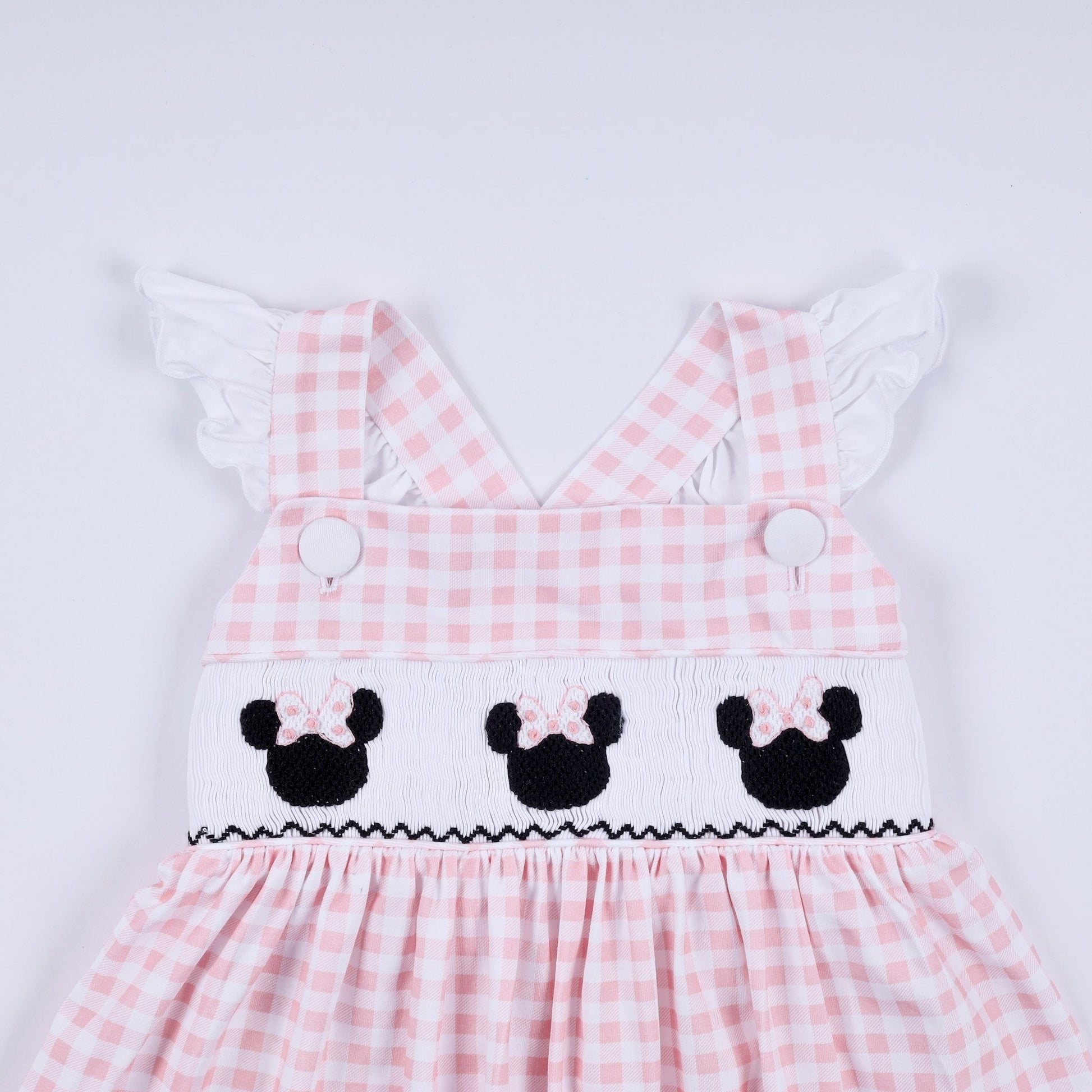 Pink character hand smocked gingham ruffle dress - Abbies Place