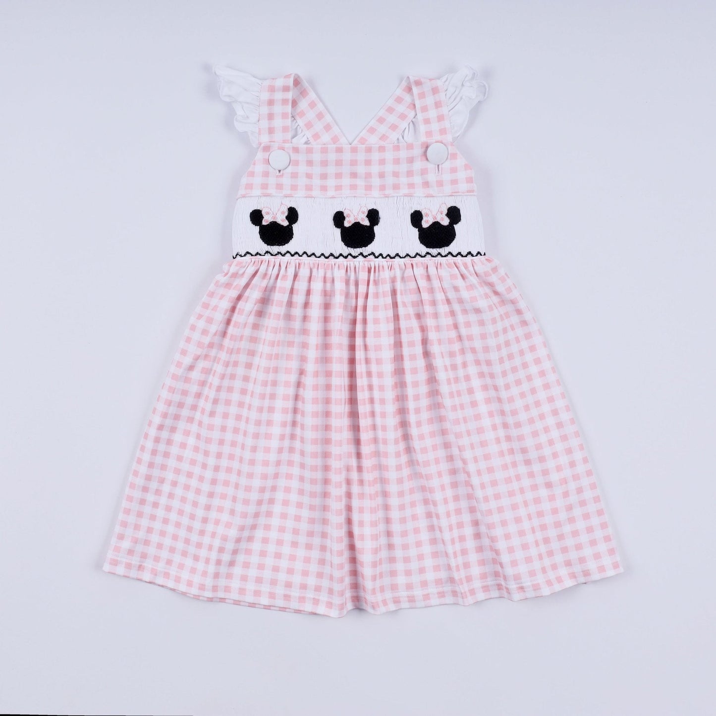 Pink character hand smocked gingham ruffle dress - Abbies Place