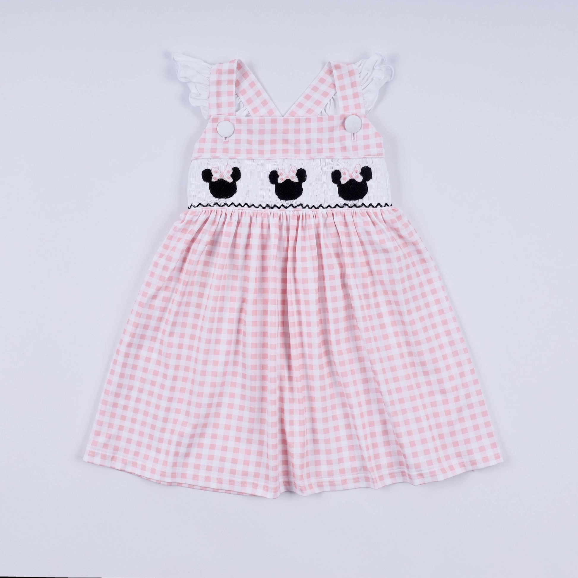 Pink character hand smocked gingham ruffle dress - Abbies Place