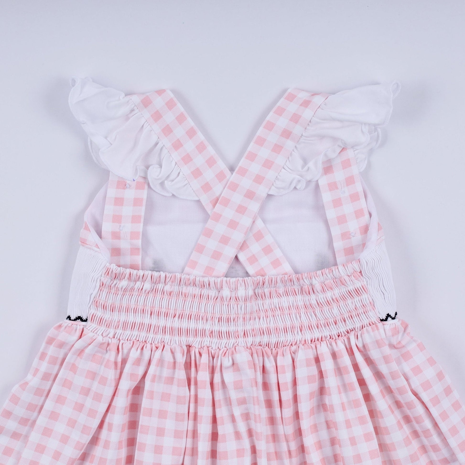 Pink character hand smocked gingham ruffle dress - Abbies Place