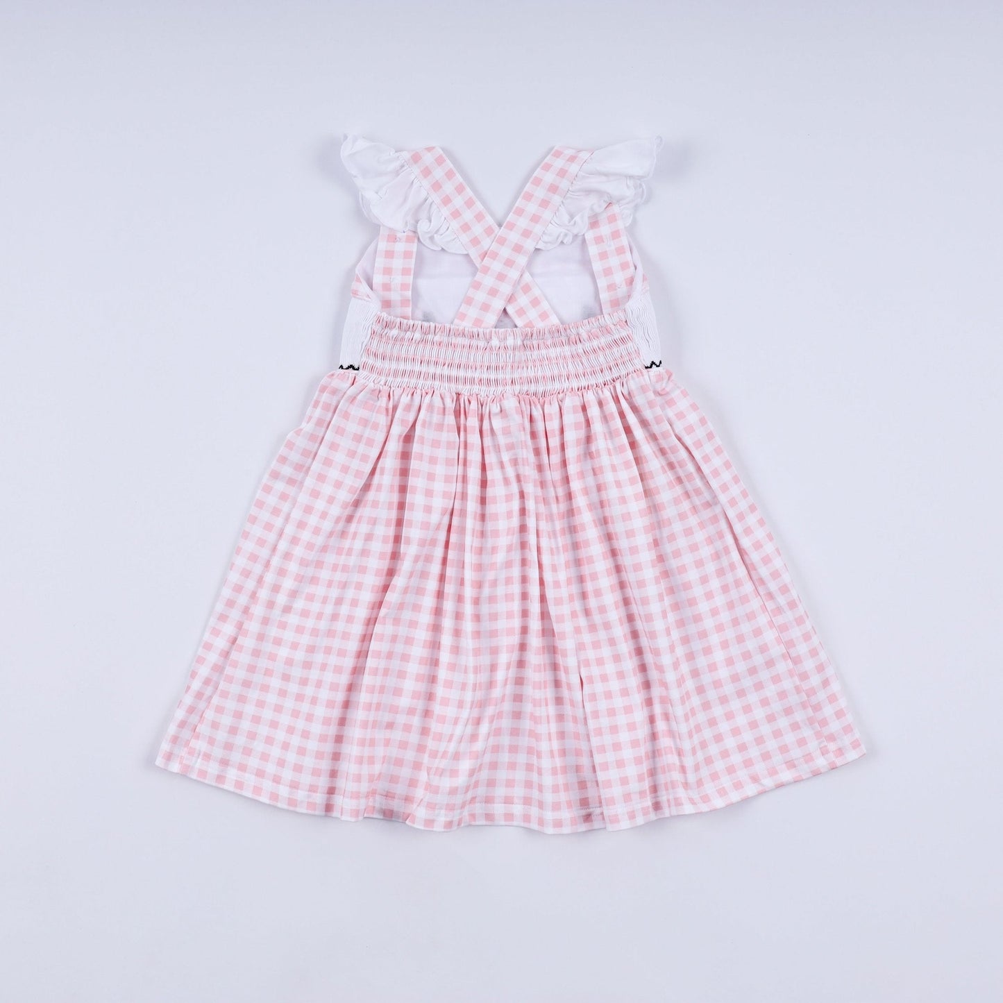 Pink character hand smocked gingham ruffle dress - Abbies Place