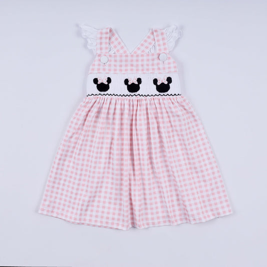 Pink character hand smocked gingham ruffle dress - Abbies Place